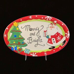 Fitz‎ and Floyd Christmas Plate Merry and Bright Cookie Platter Embossed READ